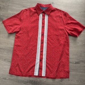 Nat Nast Silk Shirt Mens M American Fit Red Pattern button up short sleeve